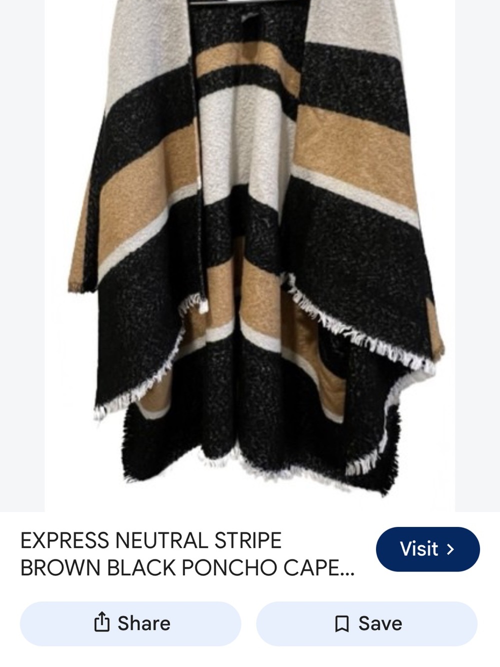 Express Striped Poncho in Black, Brown & Cream